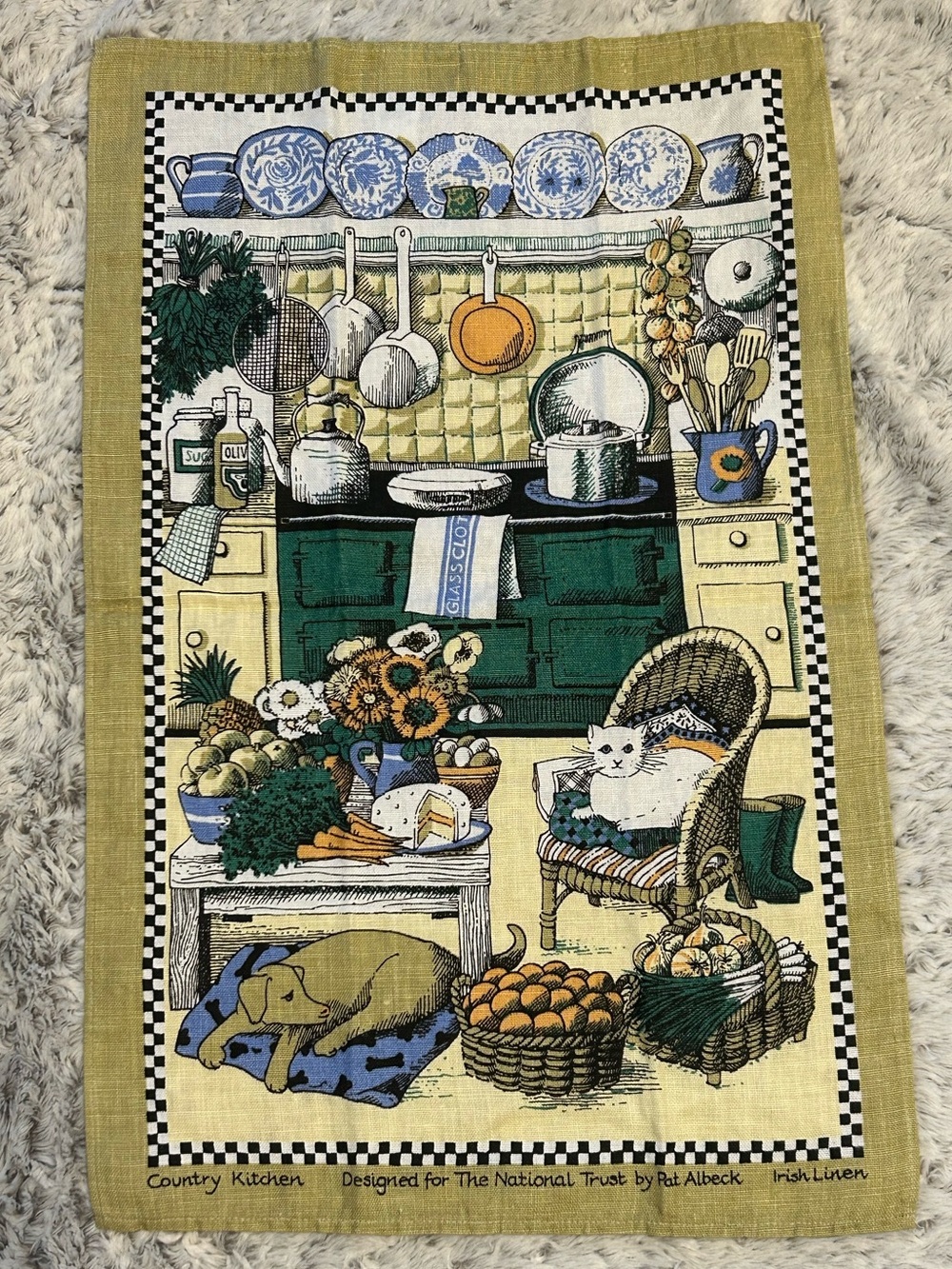 Vintage Country Kitchen National Trust Linen Tea Towel Designed by Pat Albeck